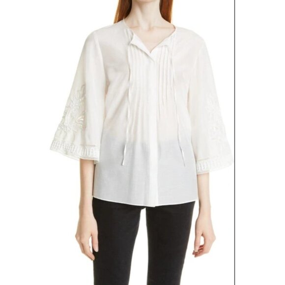 NWT KOBI HALPERIN Womens White Silk Blouse Size XL - Picture 1 of 11